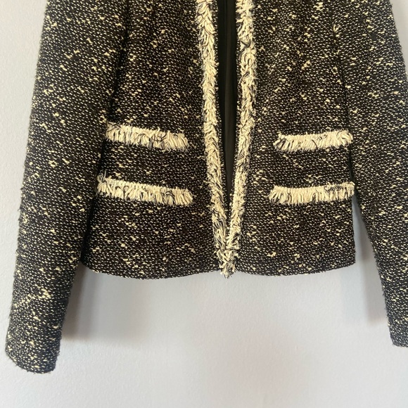 Nanette Lepore Black Speckled Tweed Fringe Blazer Jacket - Picture 3 of 7